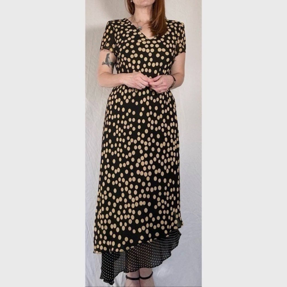 90’s Vintage ‘Positive Attitude’ Multicolor Polkadot Midi Dress